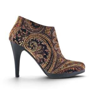 Diba Women's Paisley Tapestry Print Stiletto Ankle Bootie with Side Zipper